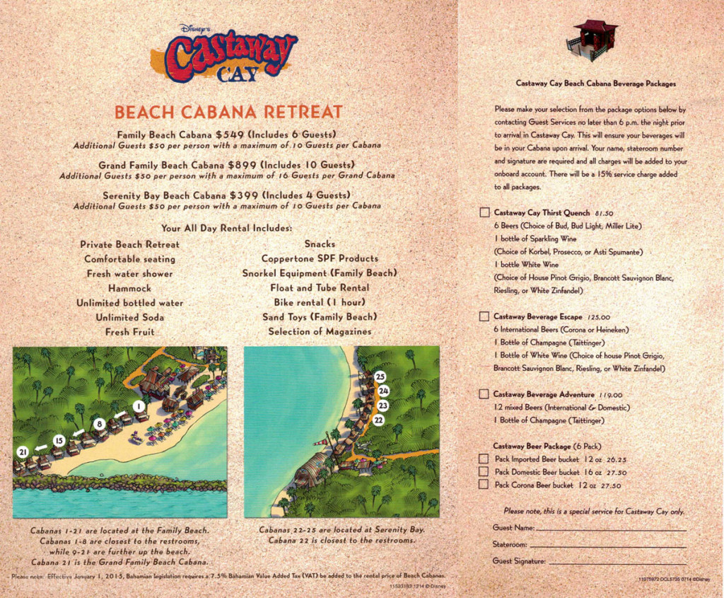 Castaway Cay Beach Cabana Retreat Information Pricing January 2016