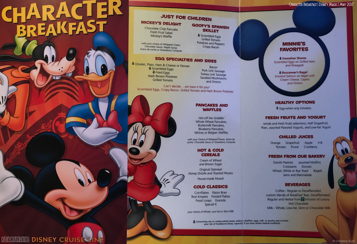 Character Breakfast Menu Formerly Mickey S Island Jam The Disney Cruise Line Blog
