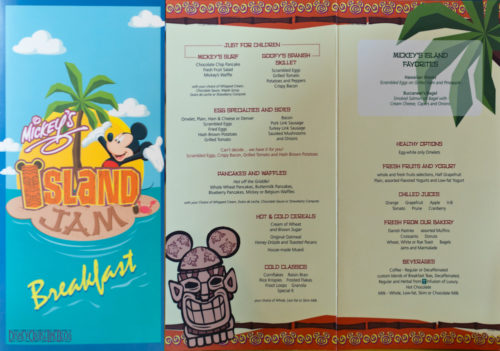 Mickey's Island Jam Breakfast Menu