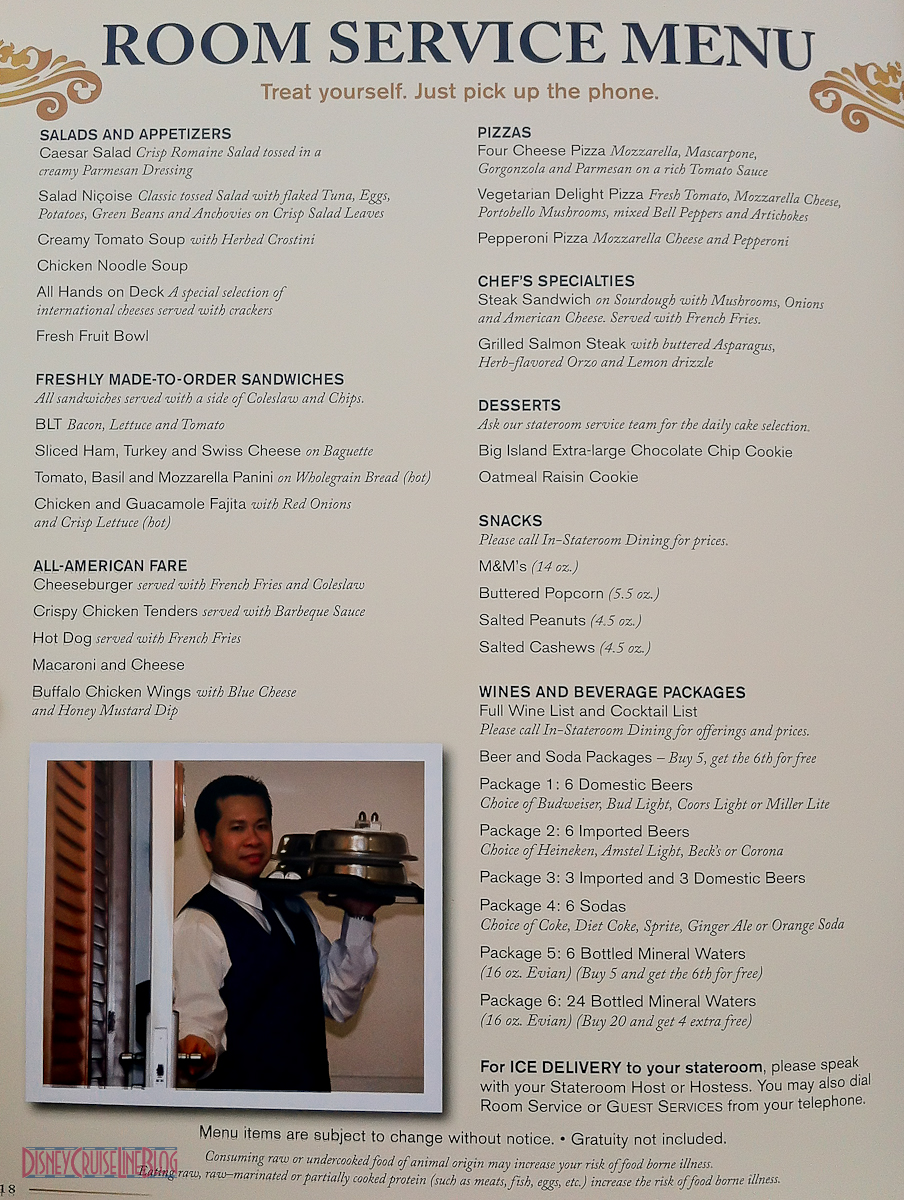 disney cruise dream room service menu