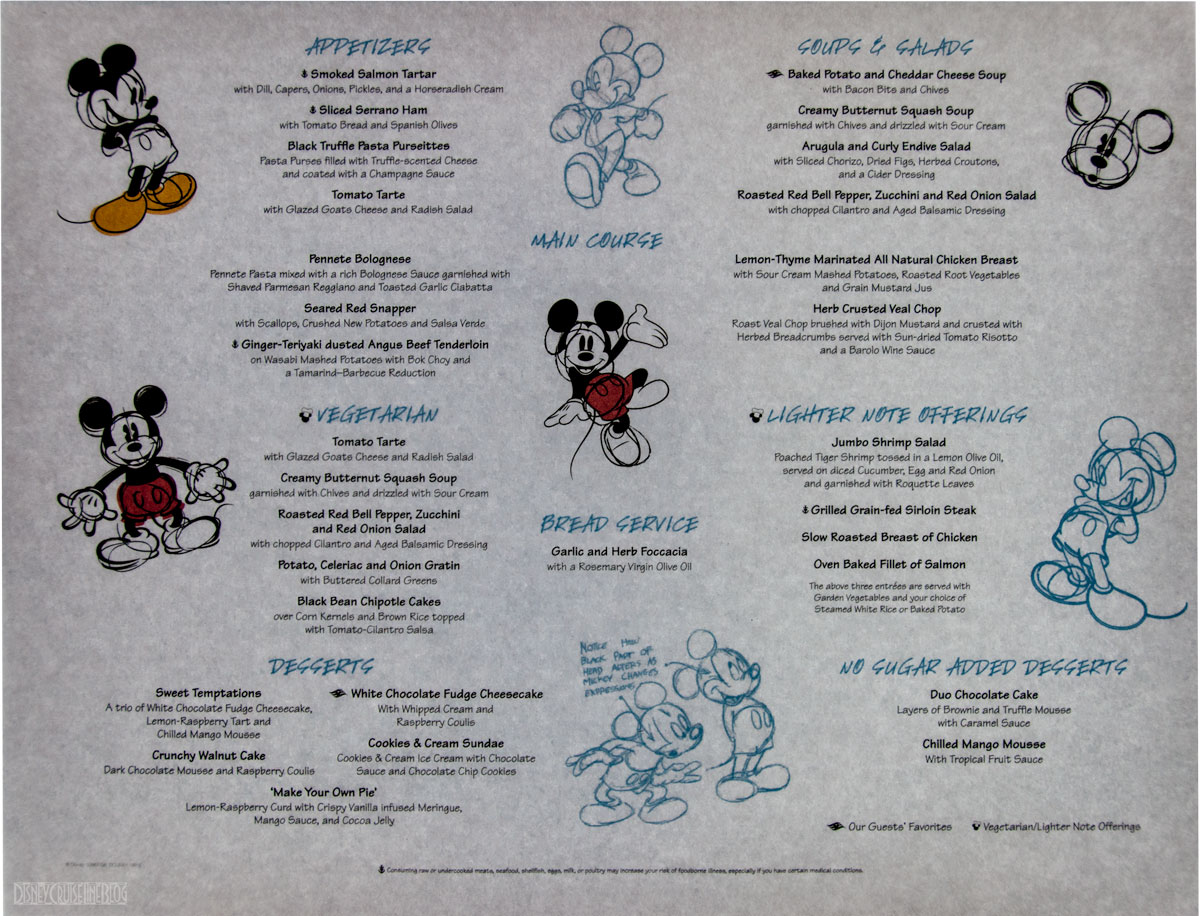 disney cruise line fantasy menus