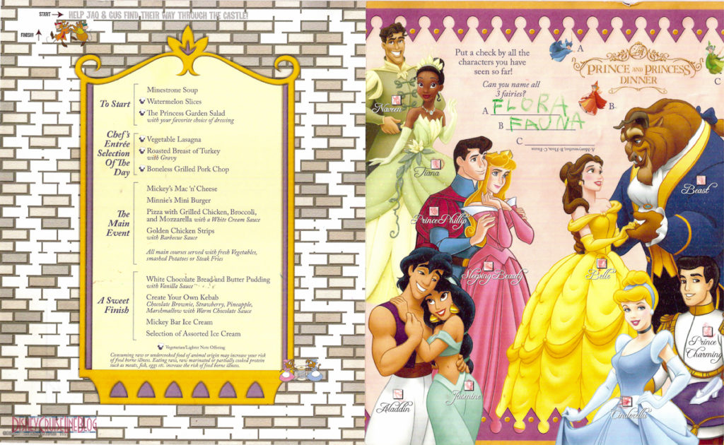 Prince and Princess Dinner - Children's Menu