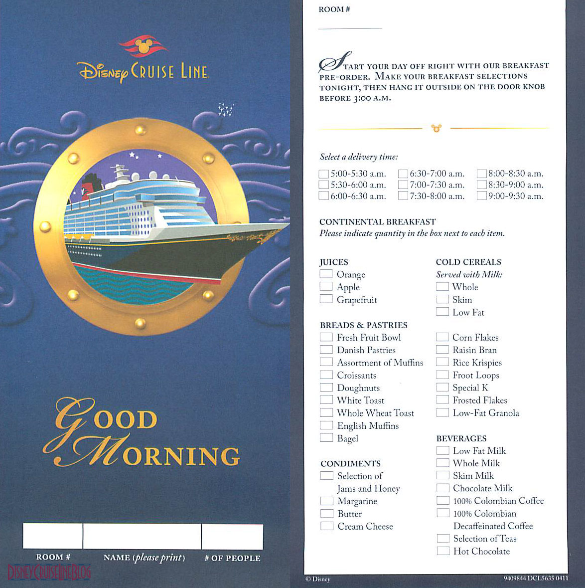 disney cruise concierge room service menu