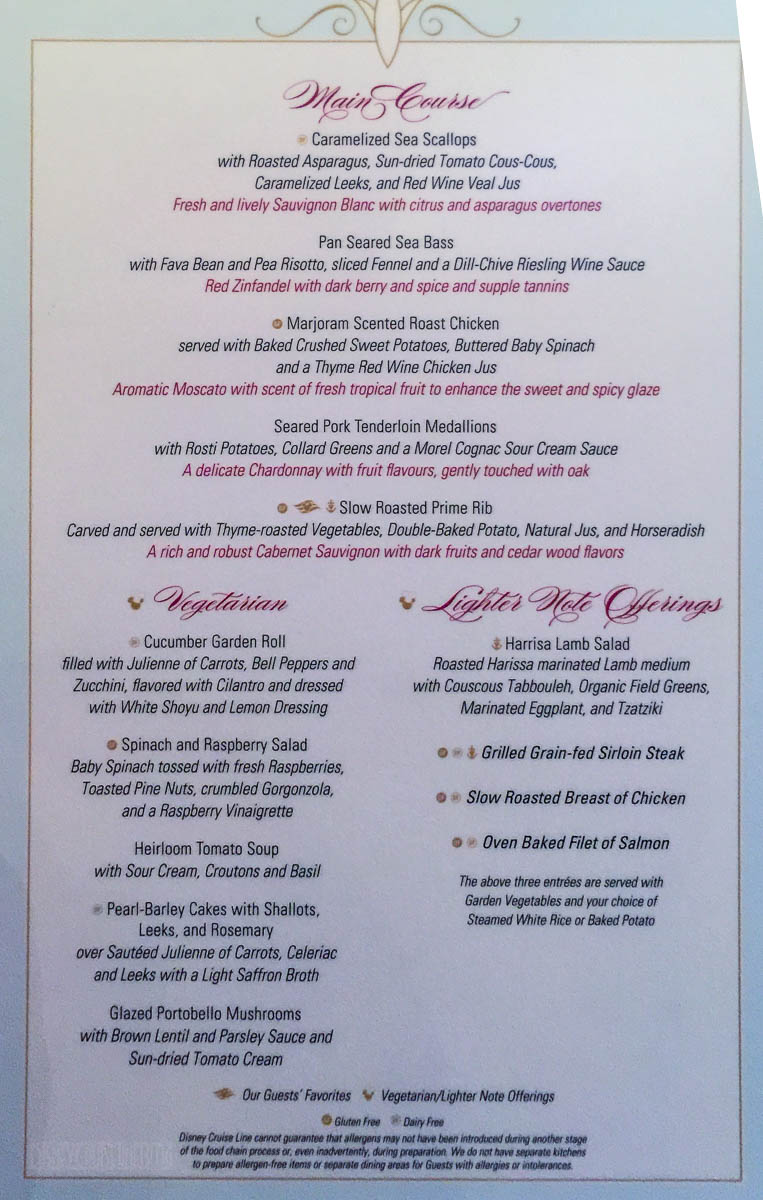 disney cruise dining menus 2023