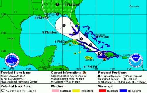 NHC 5-Day Cone August 24 2012 11PM