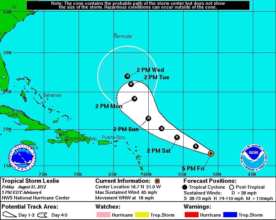 NHC Tropical Storm Leslie 5-Day 8-31-2012 8pm