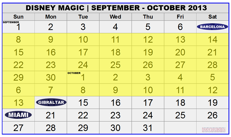 Disney Magic September October 2013 Calendar