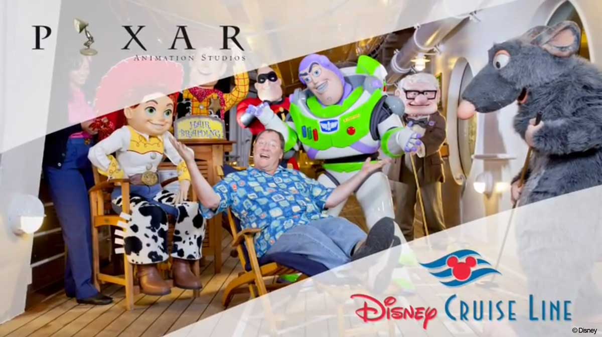 John Lasseter with the Pixar Characters