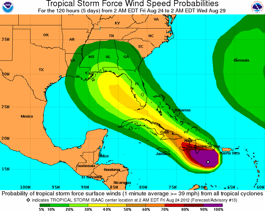 NHC Tropical Storm Force Wind Probabilities August 24, 2012 2AM