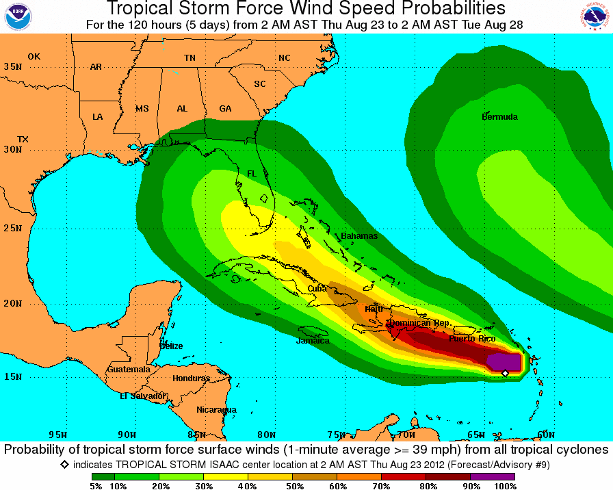 NOAA Tropical Storm Force Wind Probabilities Aug 23 2012 Advisory 9