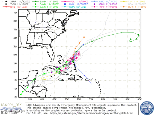 Spaghetti Model Tropical Depression 16 storm_97 10/11/12 11AM