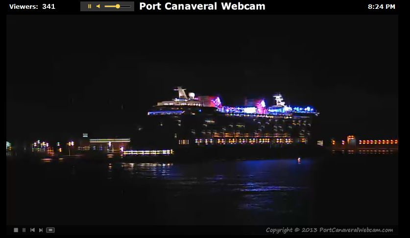 Disney Fantasy Pulled into Terminal at Port Canaveral Webcam April 6 2013