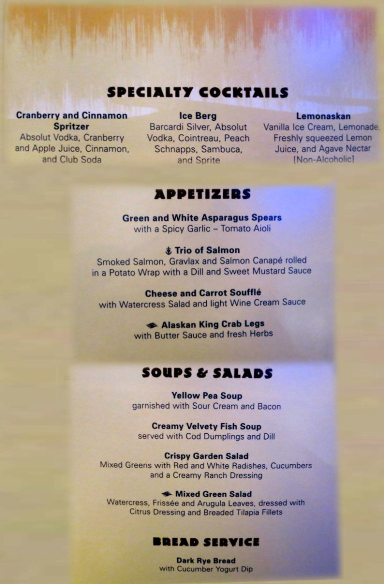 alaska cruise menu