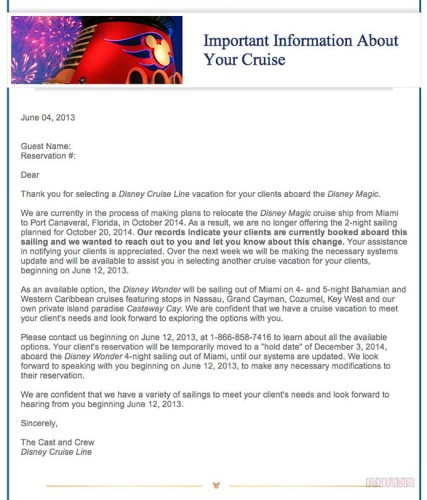 DCL Magic 2N OCt 2014 Canceled Itinerary Change Letter