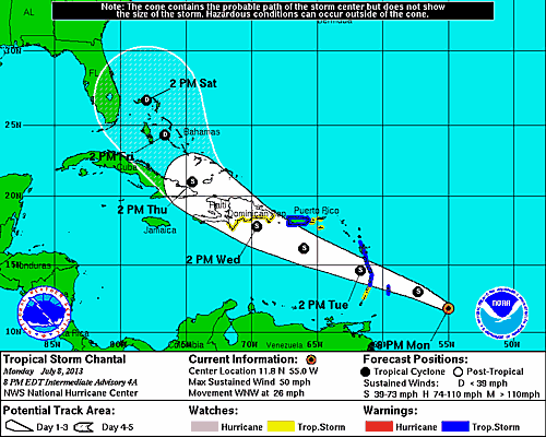 Tropical Storm Chantal Heading Towards the Caribbean and Bahamas - 7/8 ...