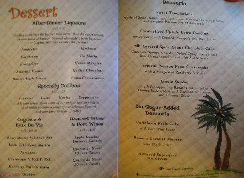 Taste of the Caribbean Menu Dessert Disney Magic May 2013