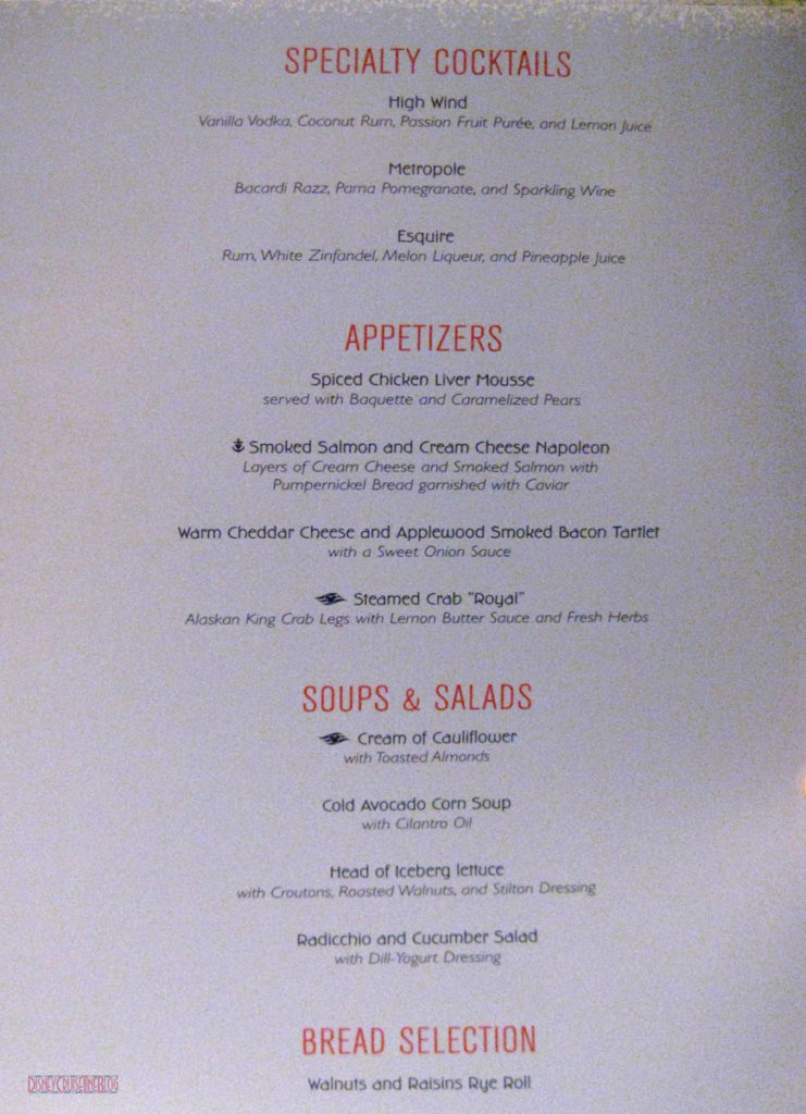 Transatlantic Dinner Menu Inside 1 May 2013