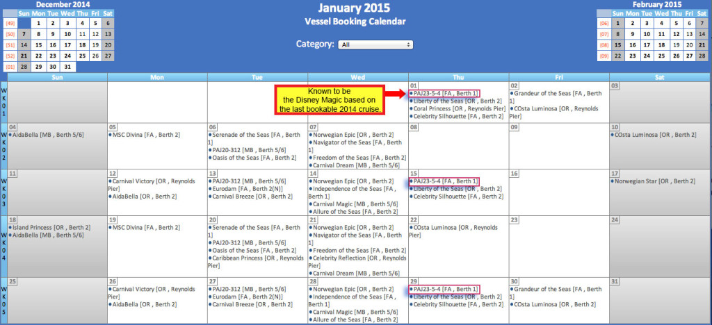 Jamaica Port Calendar January 2015 Mystery Ship PAJ23-5-4 = Disney Magic