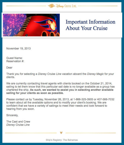 DCL TA Email Canceled Magic Sailing October 2014