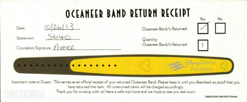 DCL Youth Activities Oceaneer Band MagicBand Return Receipt