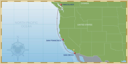 San Diego, CA • At Sea • San Francisco, CA • At Sea • At Sea