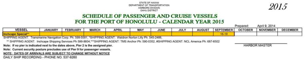 DCL Wonder Honolulu Sept 2015 Port Schedule Inchcape Special