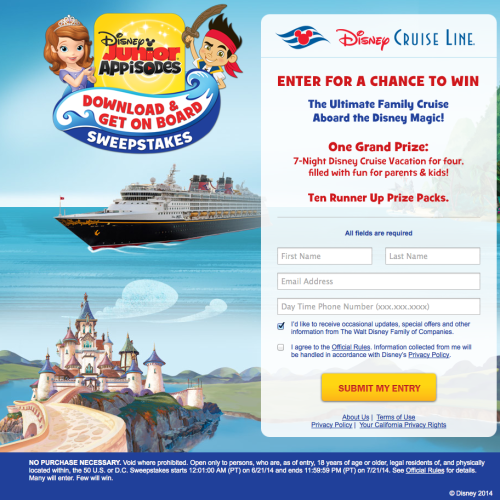 Disney Junior GET ON BOARD SWEEPSTAKES Online Entry