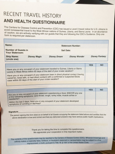 DCL Recent Travel History Health Questionnaire Ebola