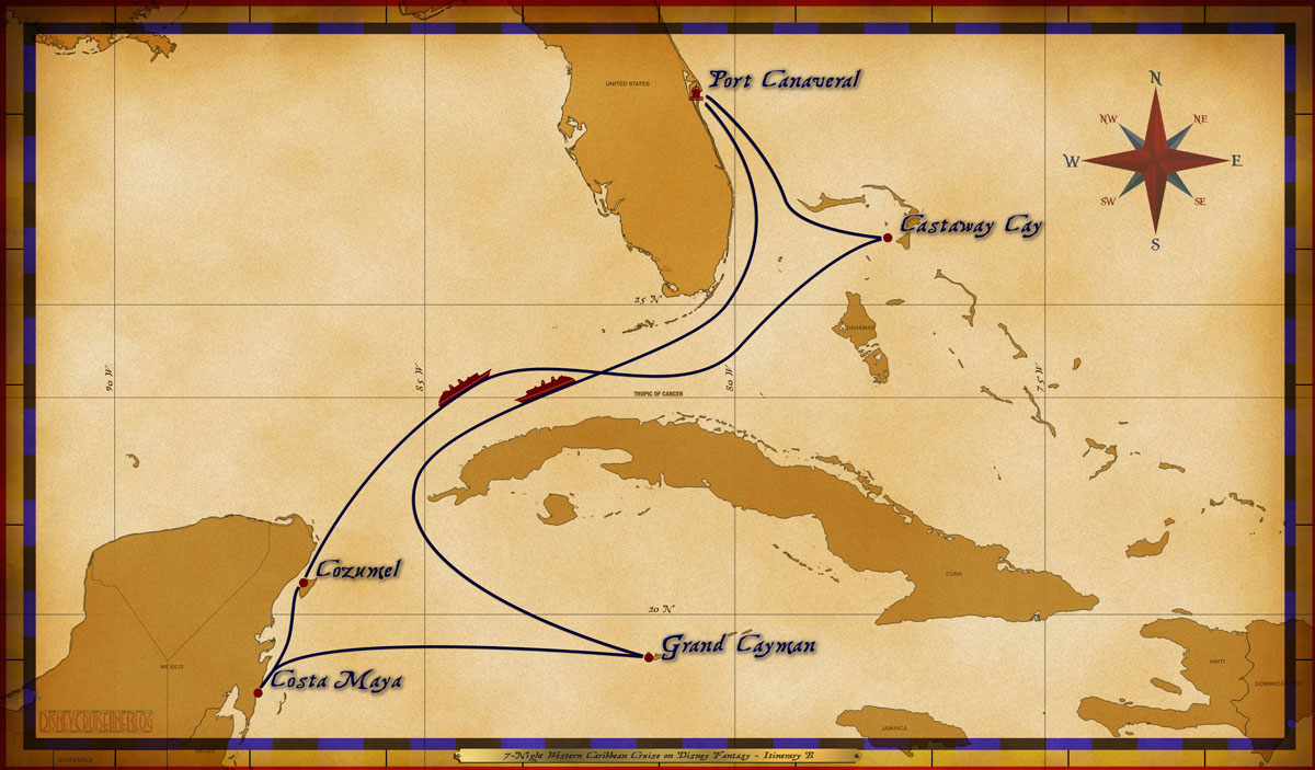 Map Fantasy 7 Night Western Caribbean Itinerary B