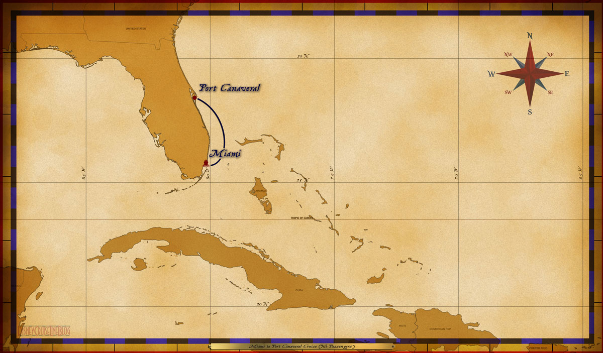 Map Magic Miami To Port Canaveral Cruise No Passengers