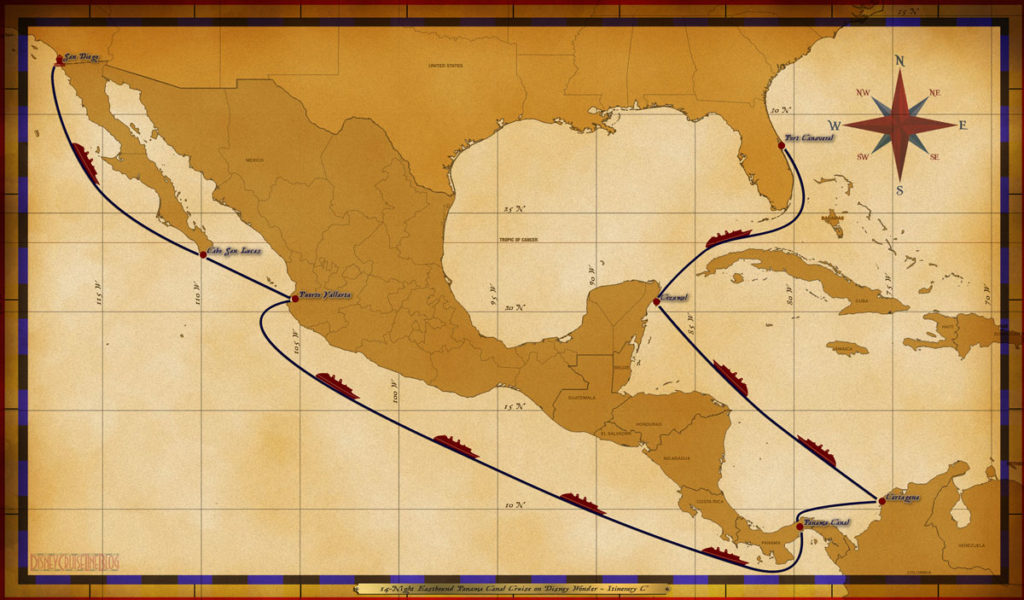 Map Wonder 14 Night Eastbound Panama Canal Cruise Itinerary C