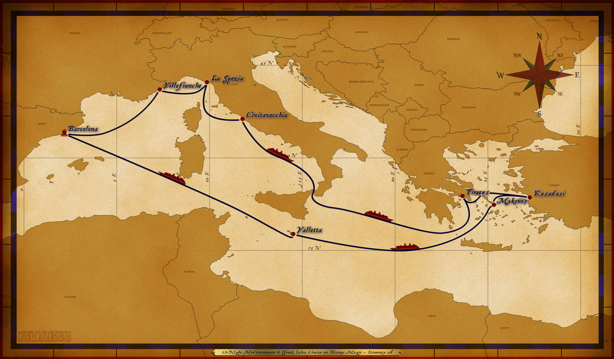 Map Magic 12 Night Mediterranean & Greek Isles Cruise On Disney Magic Itinerary A