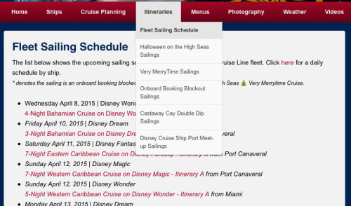 DCLBlog Fleet Sailing Schedule Screenshot