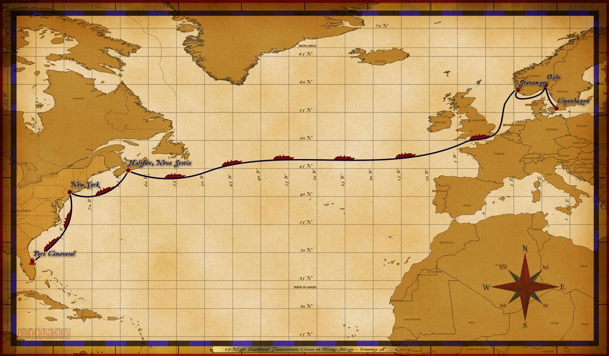 Map Magic 15 Night Eastbound Transatlantic Itinerary A Altered