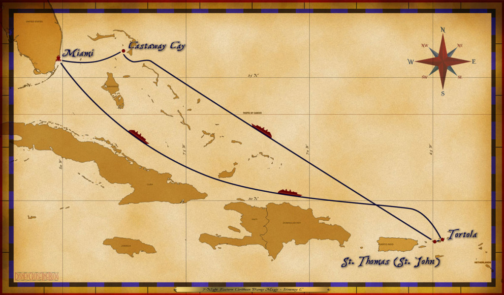 Magic Map 7 Night Eastern Caribbean Disney Magic Itinerary C