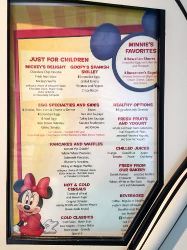 Disney Magic Character Breakfast Menu