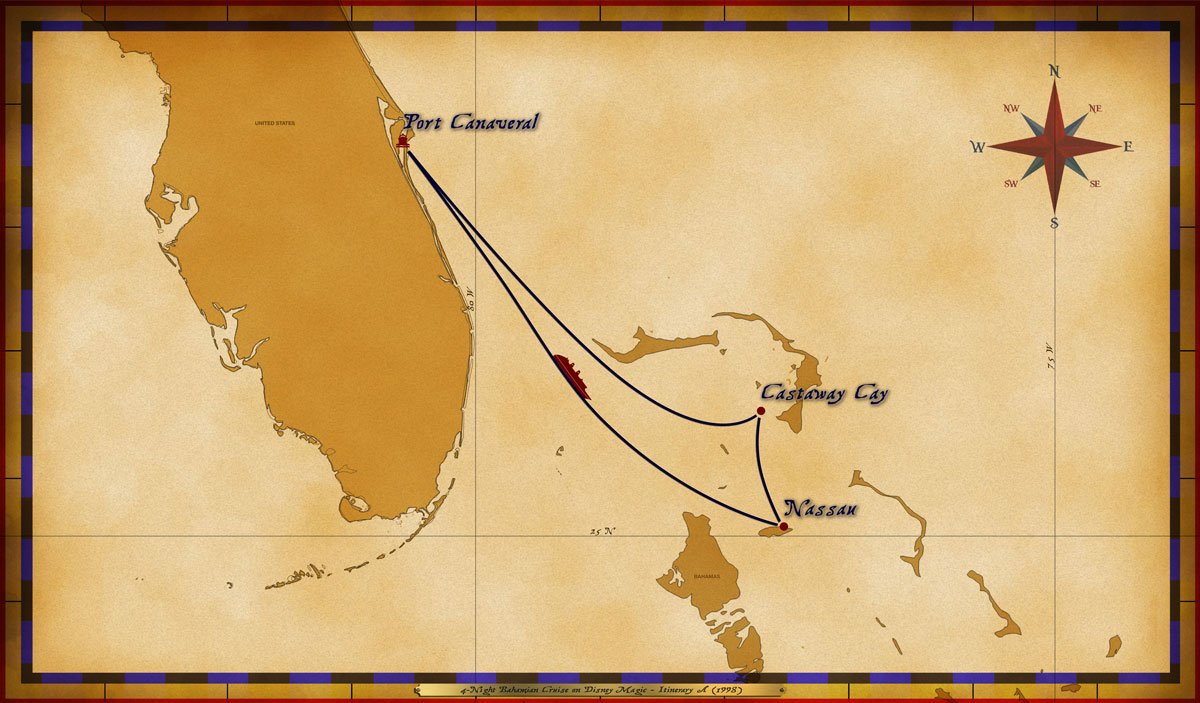 Map Magic 4 Night Bahamian Cruise Itinerary A 1998