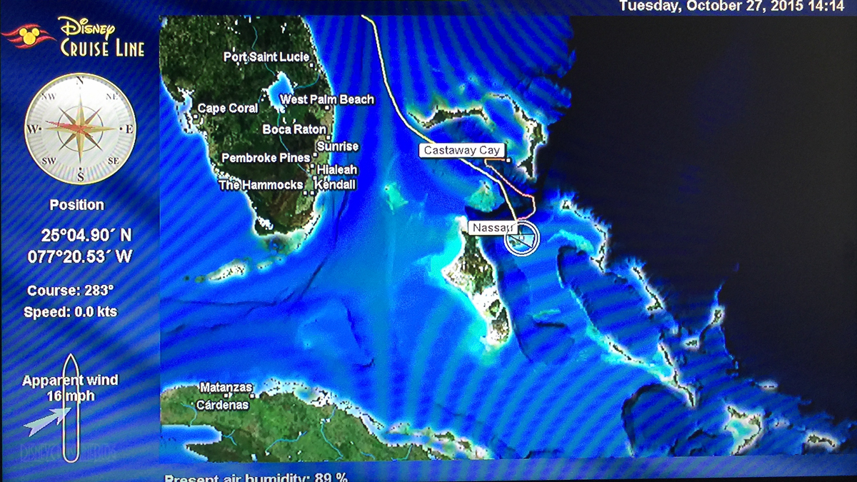 Stateroom TV Map Day 2 Nassau Disney Dream 20151027