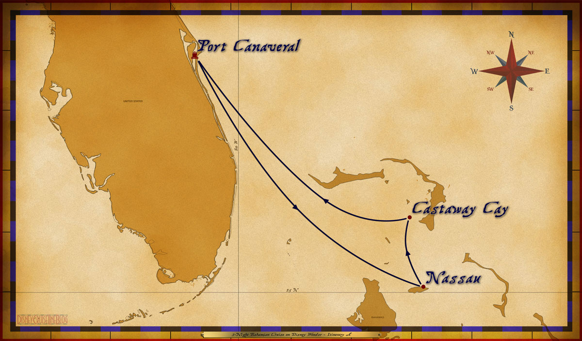 Map Wonder 3 Night Bahamian Cruise Itinerary A Port Canaveral