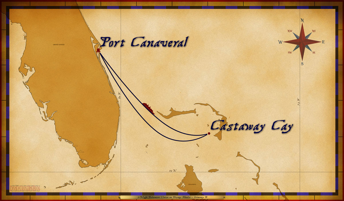 Map Wonder 3 Night Bahamian Cruise Itinerary B Port Canaveral