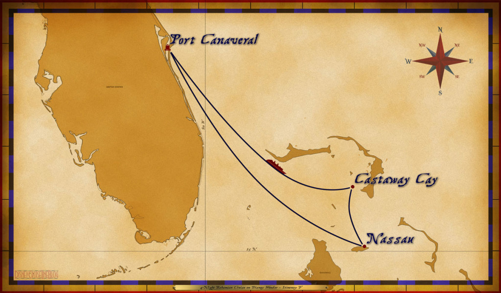 Map Wonder 4 Night Bahamian Cruise Itinerary F Port Canaveral