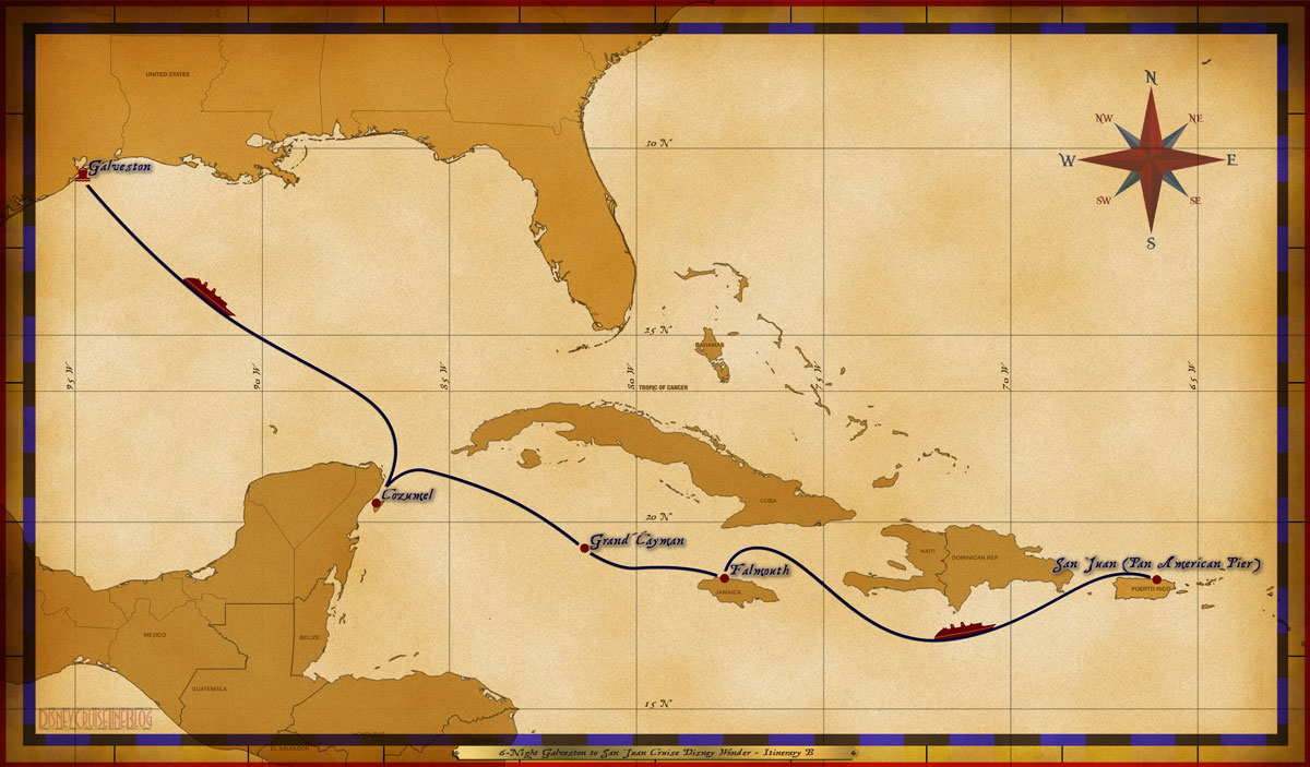 Map Wonder 6 Night Galveston To San Juan Cruise Itinerary B