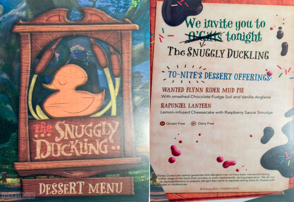 Tangled The Snuggly Duckling Dessert Menu OGills Magic 2015
