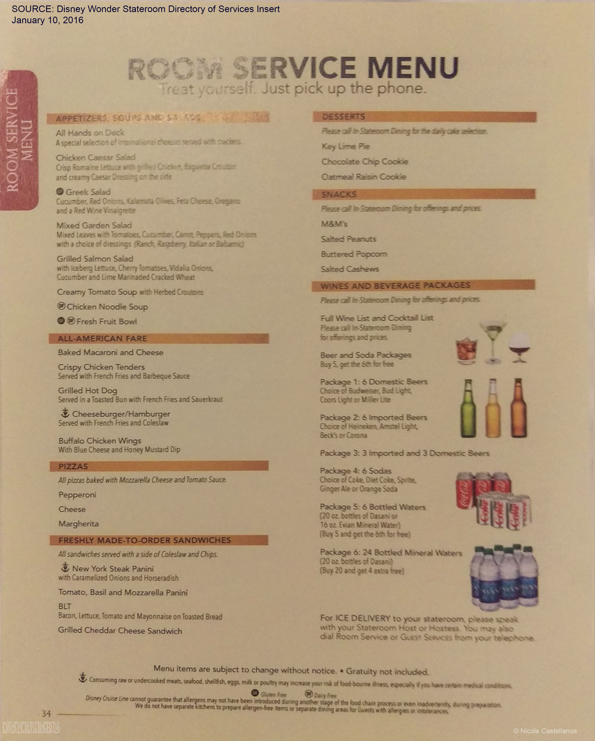 disney magic cruise room service menu