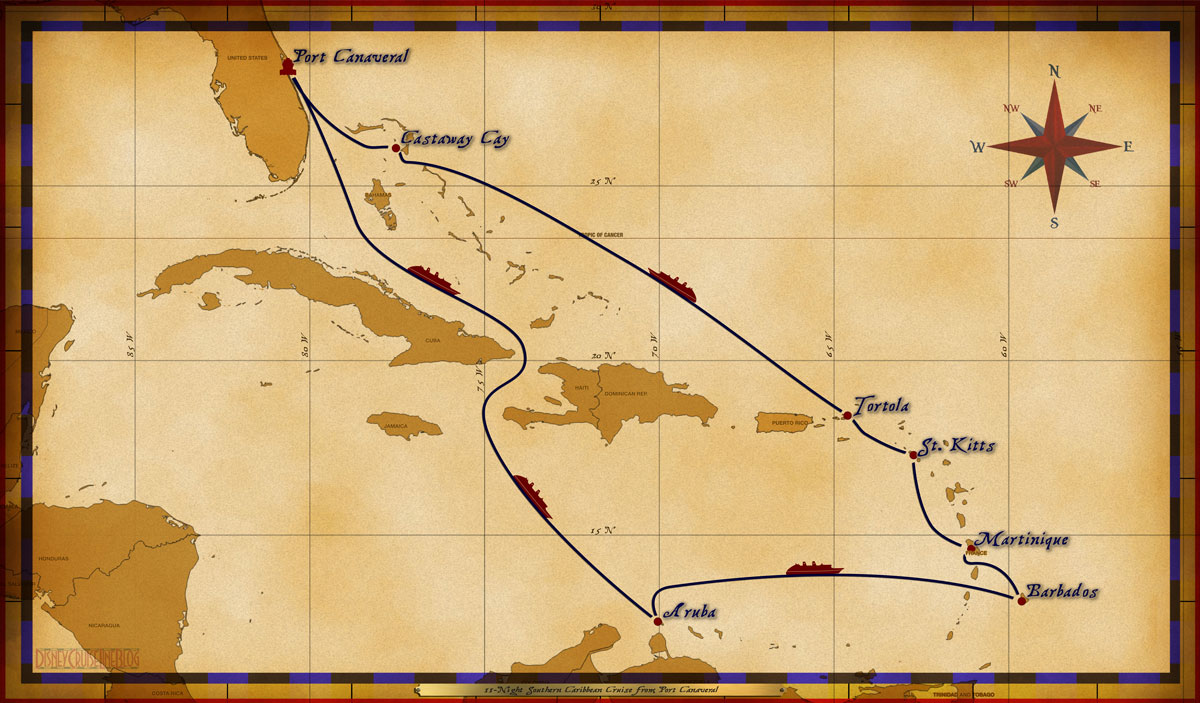 Map Fantasy 11 Night Southern Caribbean Itinerary