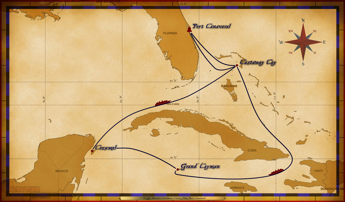 Map Fantasy 7 Night Western Caribbean Itinerary E
