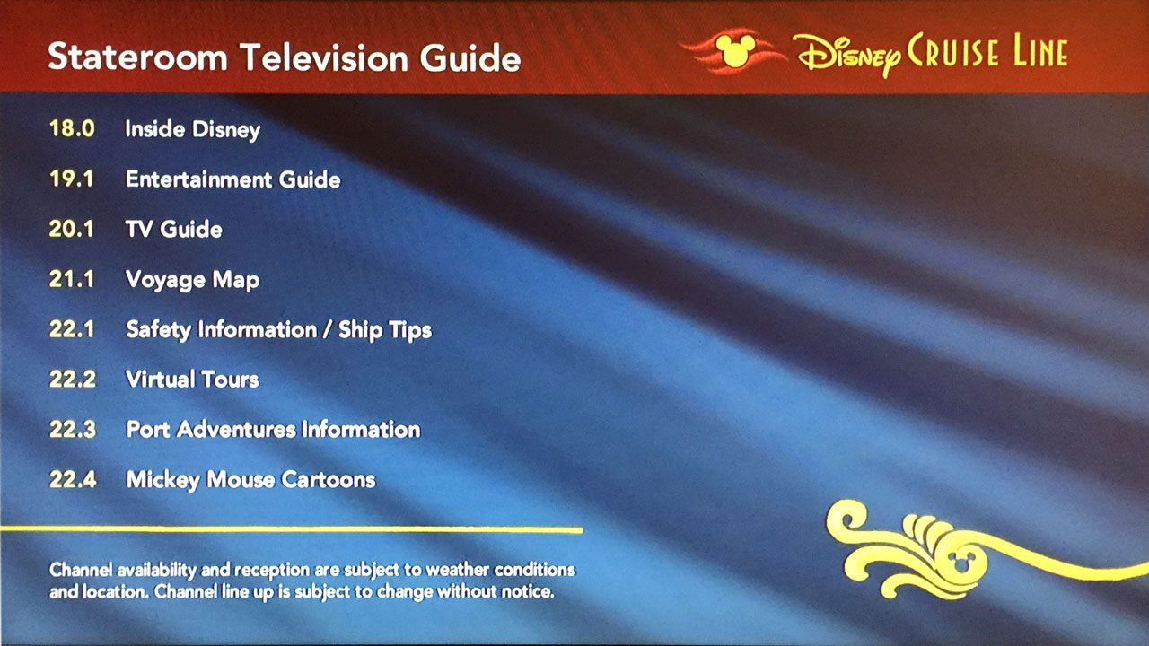 Disney Cruise Line Stateroom Television Channel Lineup & On-Demand  Offerings • The Disney Cruise Line Blog