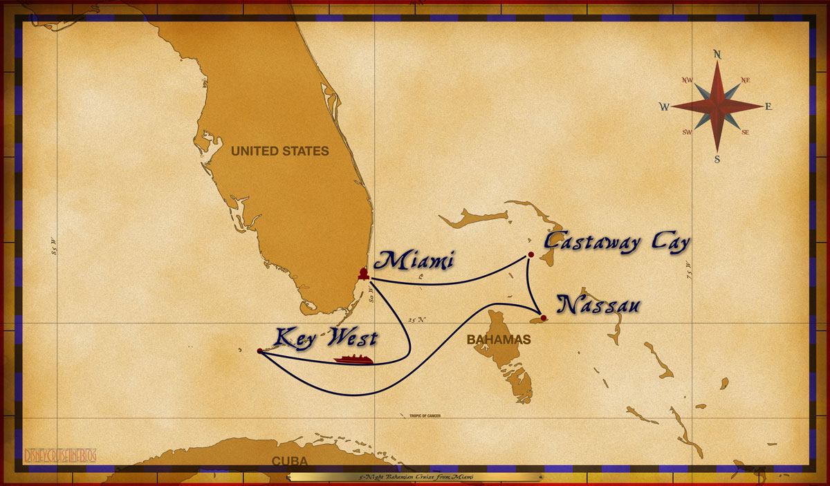 Map Magic 5 Night Bahamian Cruise MIA SEA KW NAS CC