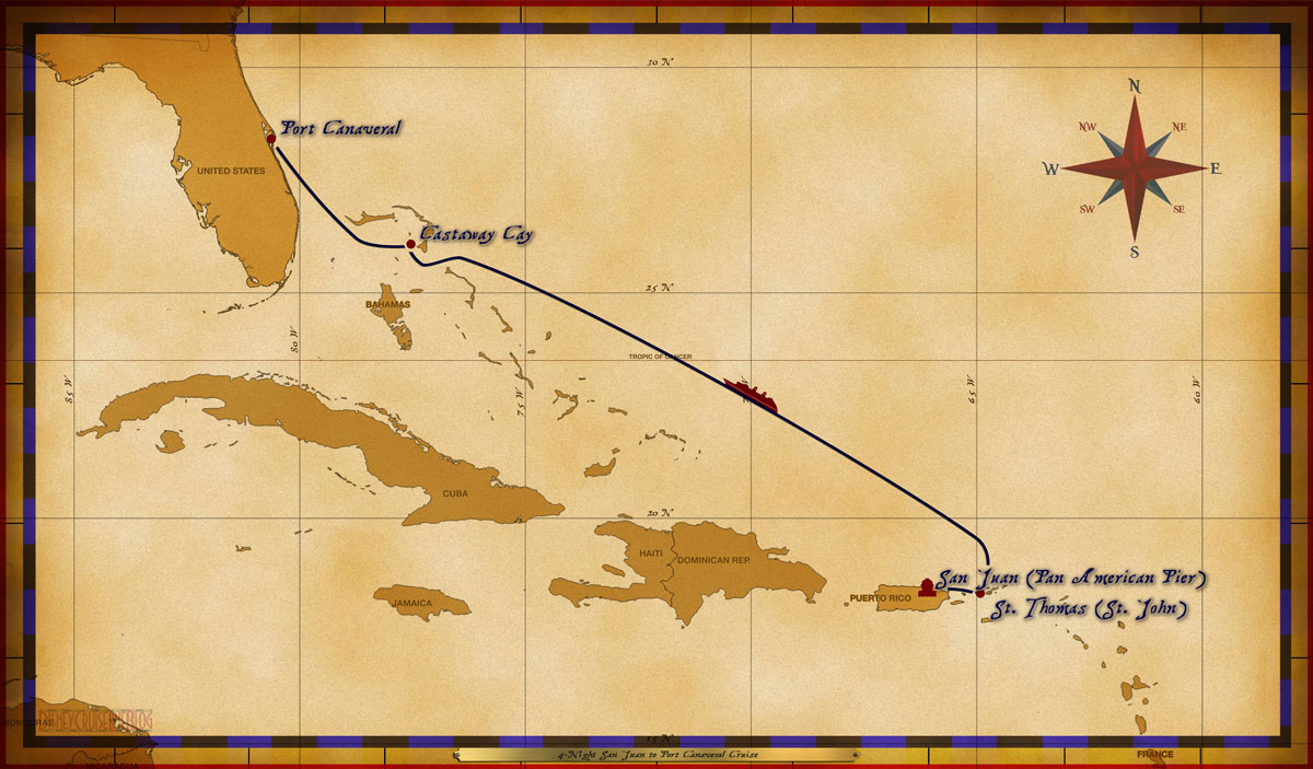 Map Wonder 4 Night San Juan To Port Canaveral Cruise