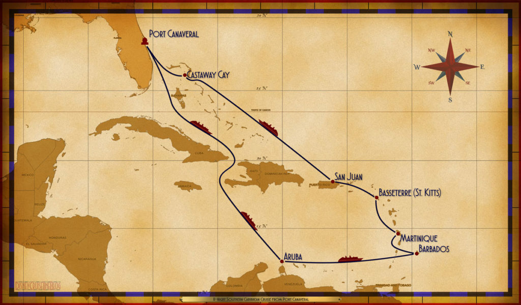 Map Fantasy 11 Night Southern Caribbean Itinerary B